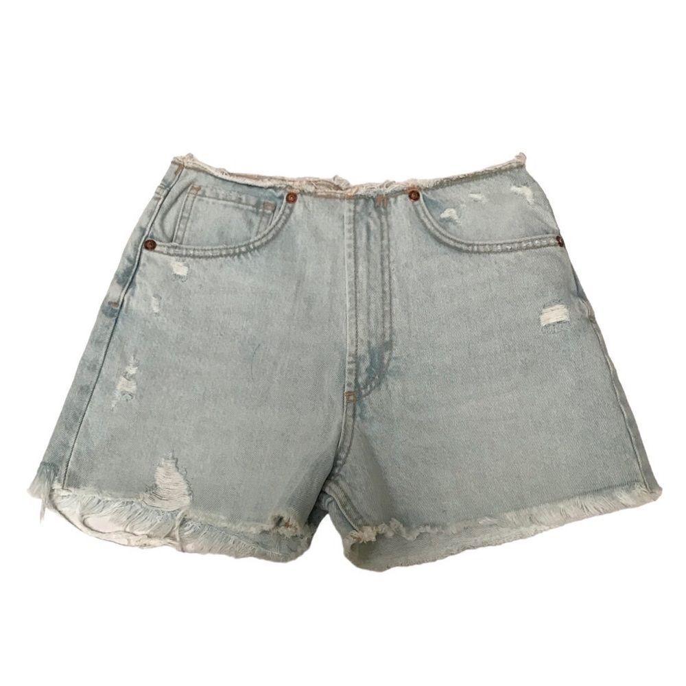 Zara raw waist & hem‎ mid-rise light wash distressed denim jean shorts 00/0